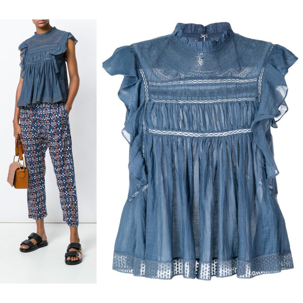 NEW etoile Isabel marant vivia blue voile top size 34